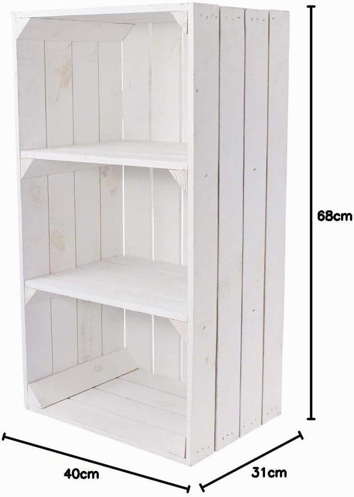 6er Set Weisse Regalkiste mit 2 Mittelbrettern 68cm x 40cm x 31cm Apfelkiste Obstkiste Weinkiste Hol