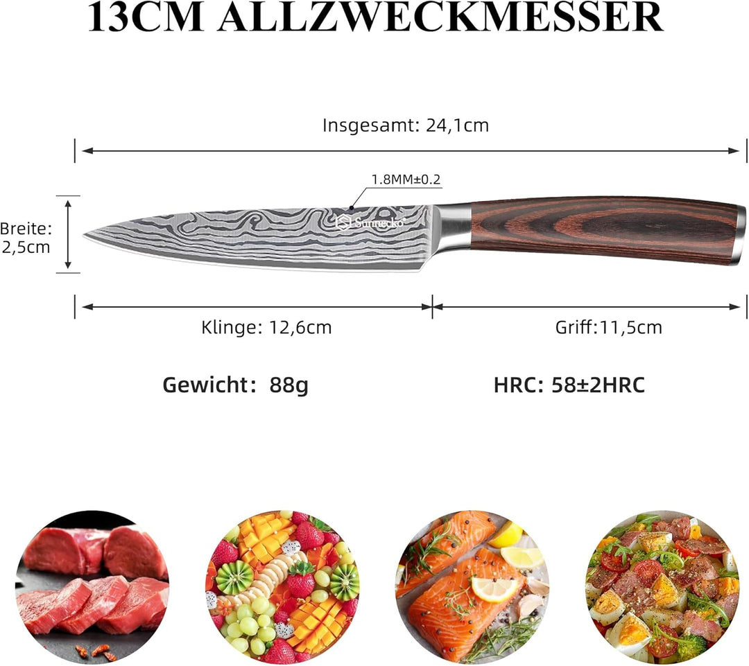 Sunnecko Allzweckmesser 13CM Kochmesser -Multifunktionales Küchenmesser, Scharfes Messer für Profi u
