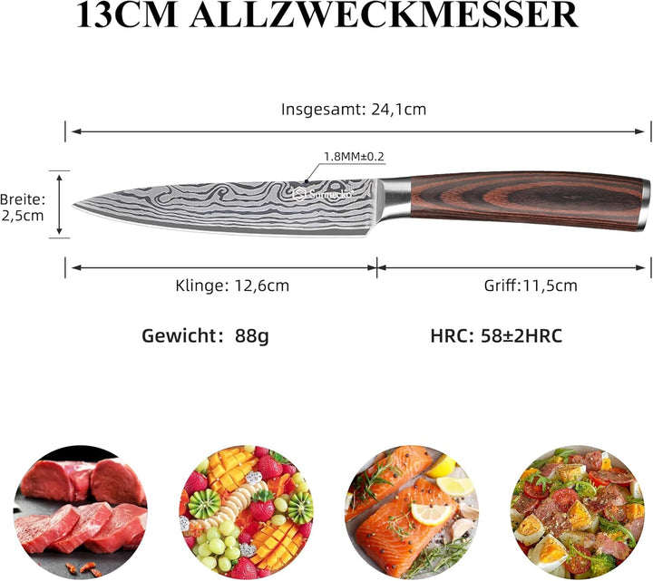 Sunnecko Allzweckmesser 13CM Kochmesser -Multifunktionales Küchenmesser, Scharfes Messer für Profi u