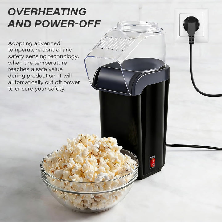 Heissluft Popcornmaschine - 1200W Mini Heissluft Popcorn Maker Ohne Öl Fett, 3 Min Schnellstart, One