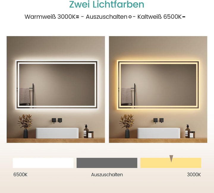 EMKE LED Badspiegel 100x60cm LED Badezimmerspiegel mit Beleuchtung Warmweisses Licht und Kaltesweiss