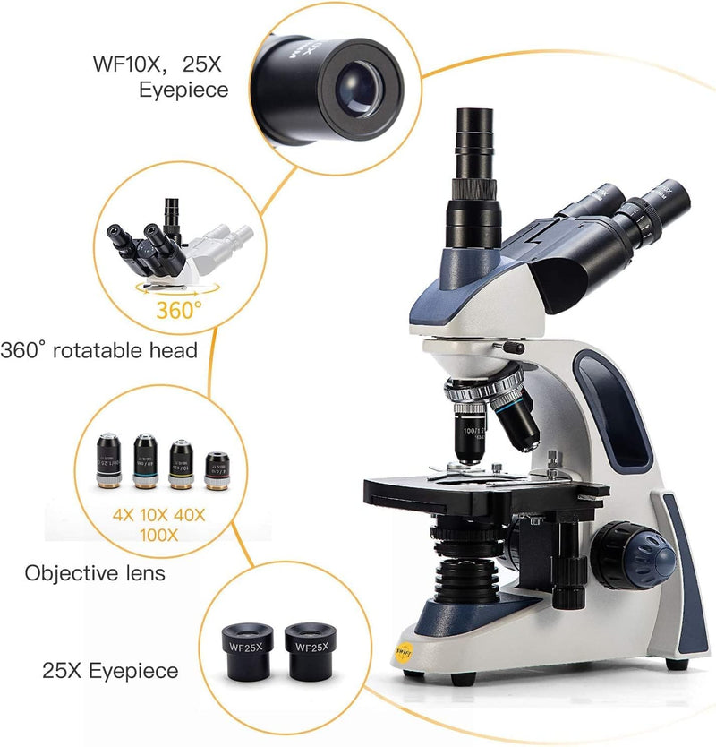 SWIFT SW380T 40X-2500X, Trinokulares Verbund-Labormikroskop mit doppellagiger mechanischer Bühne, Si