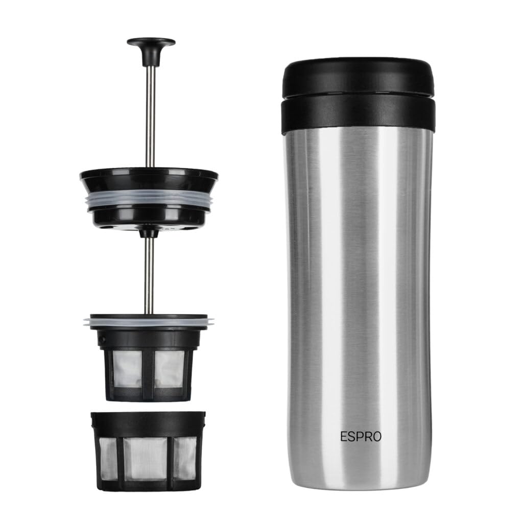 ESPRO Reise-French Press Travel Press, Mini Coffee Maker mit Thermo-Funktion, Edelstahl, Kaffee, to