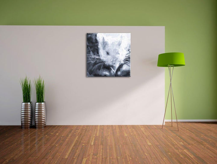 Pixxprint Chinchilla zwischen Schuhen als Leinwandbild | Grösse: 70x70 cm | Wandbild | Kunstdruck |