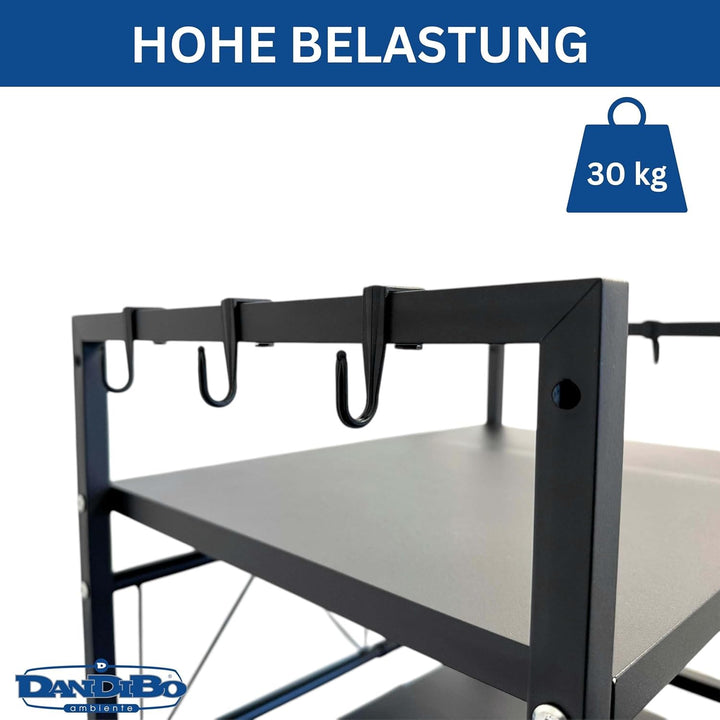 DanDiBo Verstellbares Küchenregal für Arbeitsplatte Schwarz Stehend 3 Stufig 40-64 cm Regal Küche 96