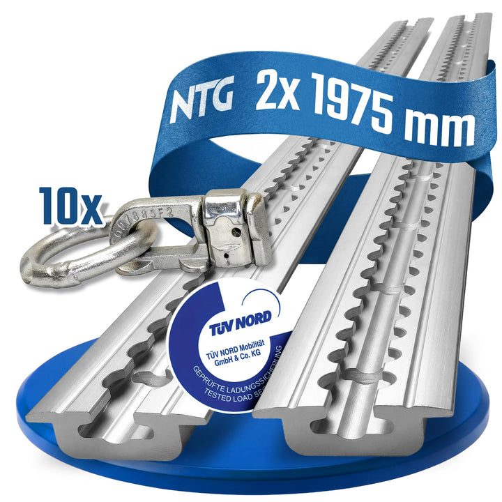 NTG 2 x 2 m Alu Airlineschiene, zum Einlassen, versenkbar als Bodenprofil 2m 1975mm -Sparset- m. 10x