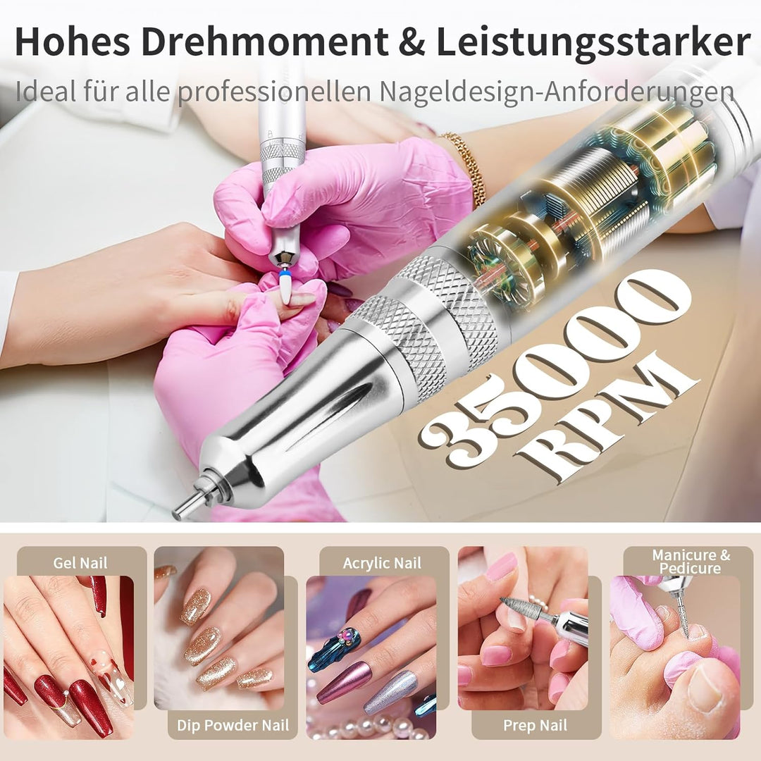 Nagelfräser On-Desk & Tragbare 2 in 1 Elektrische Nagelfeile 35000 U/min Professionelle Wiederauflad