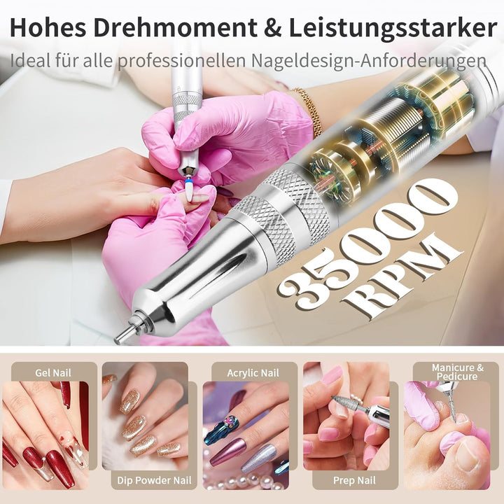 Nagelfräser On-Desk & Tragbare 2 in 1 Elektrische Nagelfeile 35000 U/min Professionelle Wiederauflad