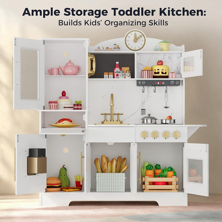Kinderküche Holz, Spielküche für Kinder, Kinder Küche mit Herd Backofen Spüle Mikrowelle, Küchenspie
