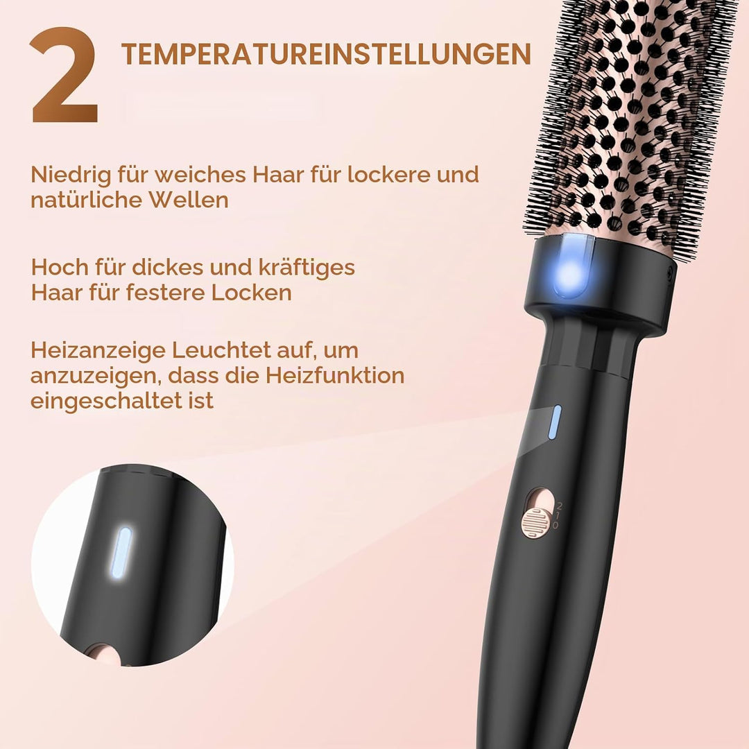 Thermal Brush Lockenbürste 3 in 1 Thermobürste 38mm, Lockenbürste LCD 120-200℃, Erhöhen Sie das Haar
