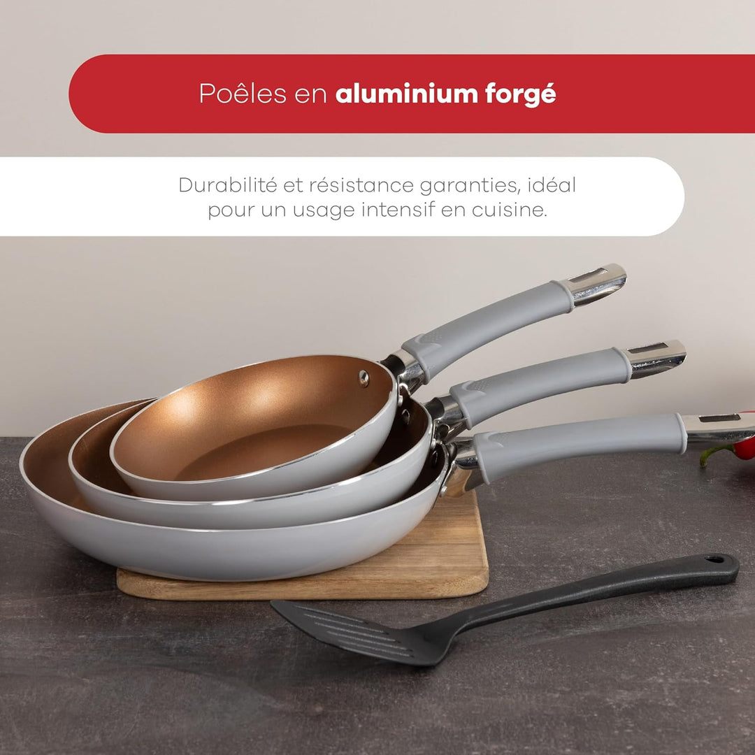 BERGNER Loja Reeco - 4-Piece Set - 3 Frying Pans 18-22 and 26 cm Induction Cookware + 1 Forged Alumi