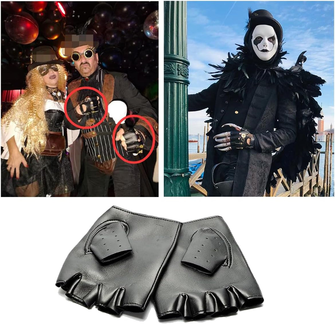 BLESSUME Steampunk Handschuhe Fingerlose Unisex Schwarz