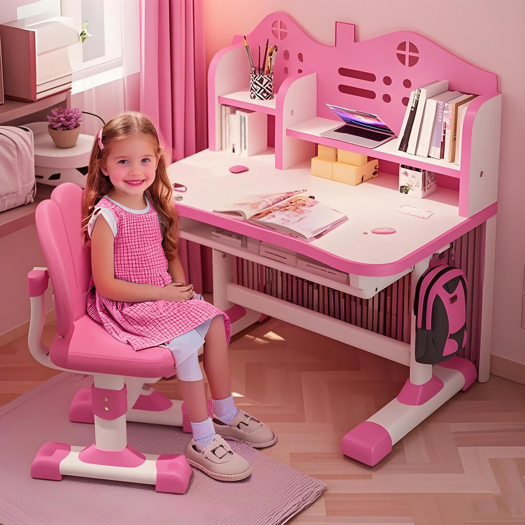 Kinder-Schreibtisch- und Stuhl-Set, Kinderschreibtische, Mädchen-Schreibtisch für Kinderzimmer, höhe