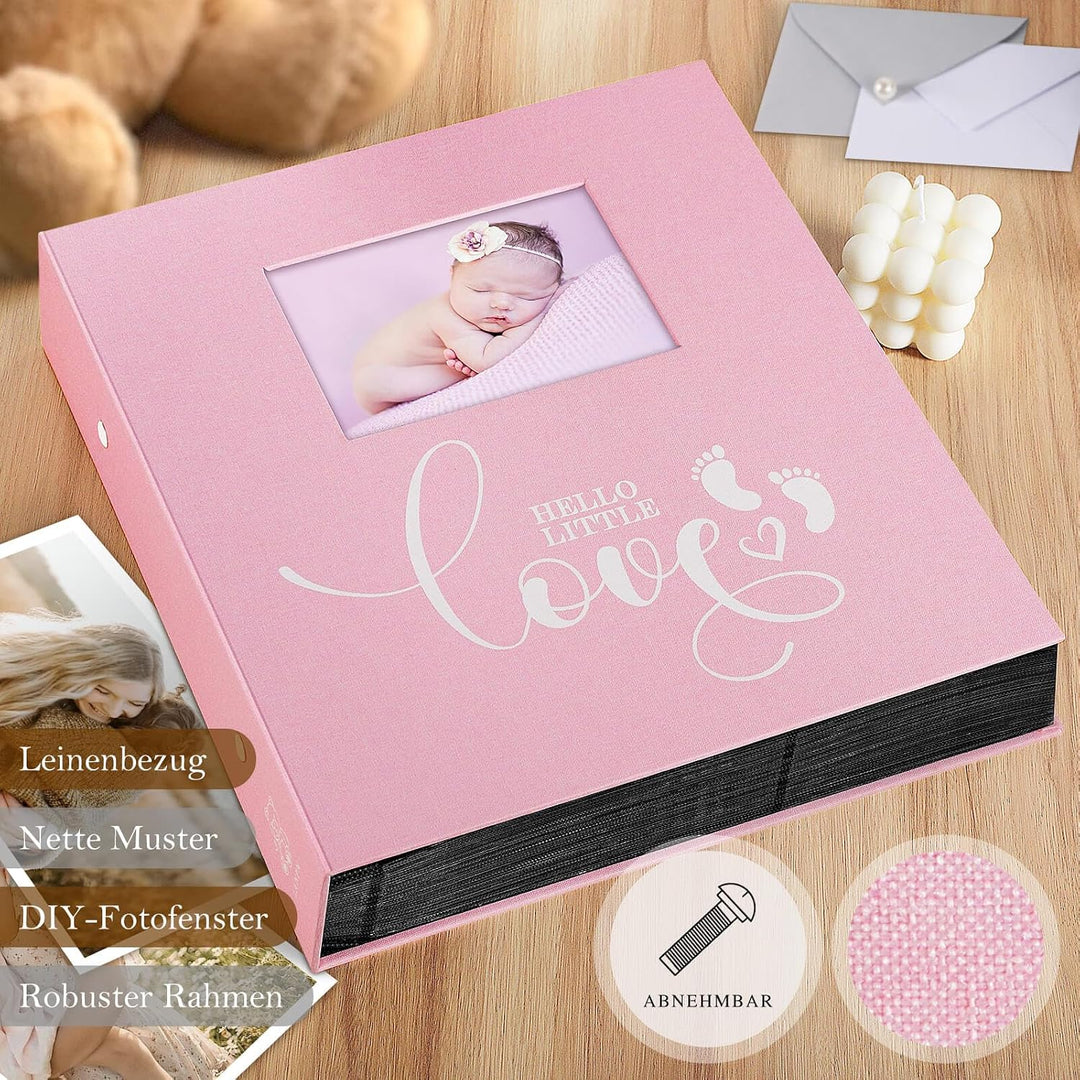 Lanpn Baby-Fotoalbum, 10,2 x 15,2 cm, 600 Taschen, Leineneinband, Neugeborenes Bebe Erinnerungsbuch,