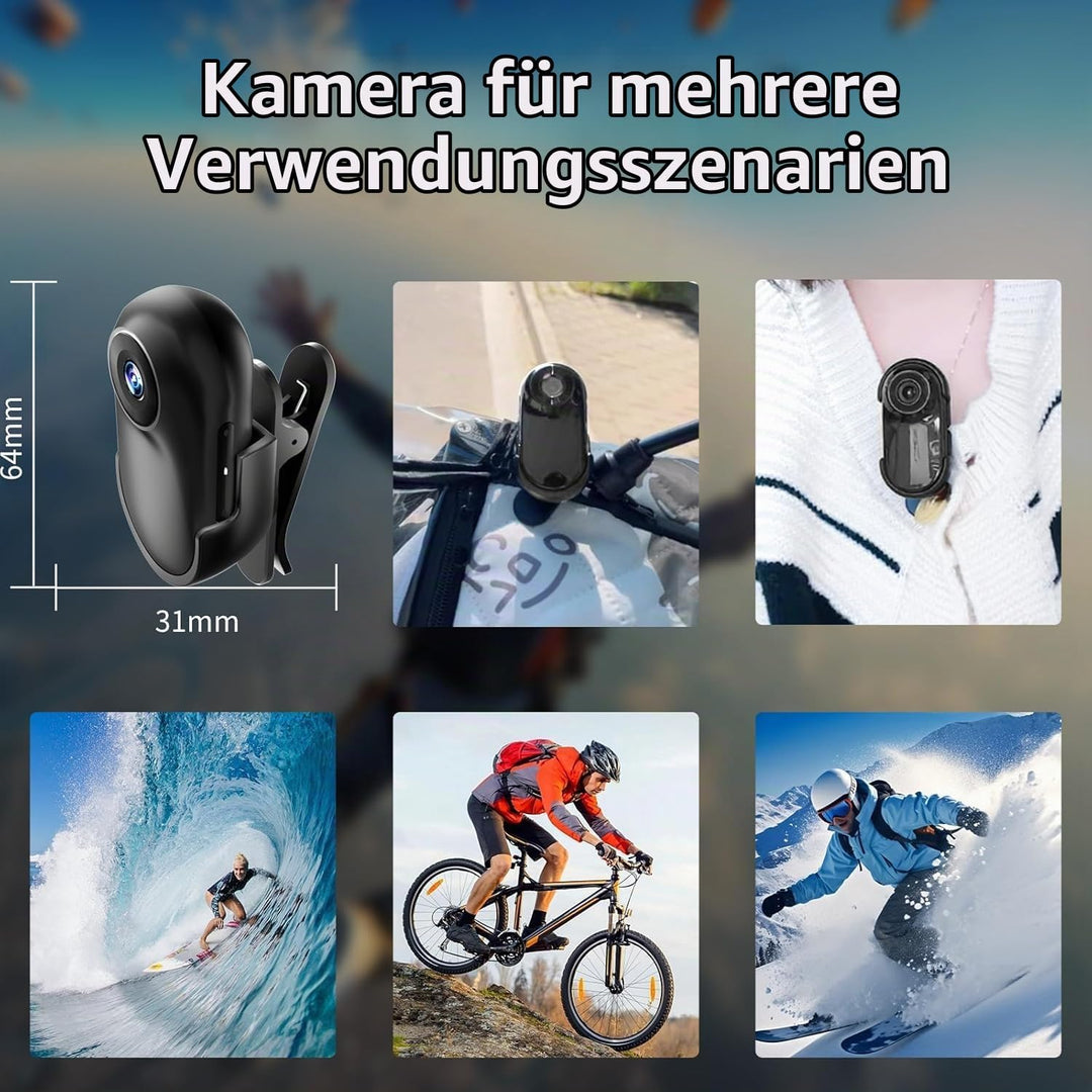 OBEST Mini Action Cam 360 Action Kamera Bodycam mit 0.96" Bildschirm, 1080P Magnetische Körperkamera