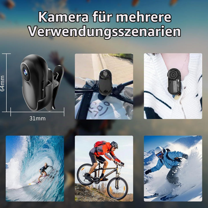 OBEST Mini Action Cam 360 Action Kamera Bodycam mit 0.96" Bildschirm, 1080P Magnetische Körperkamera