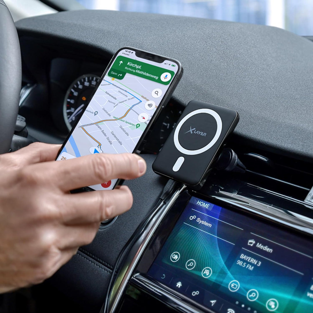 XLayer MagFix Pro Wireless KFZ Handyhalter mit USB-C Kabel und Kabellos Ladegerät Standby Kompatibel