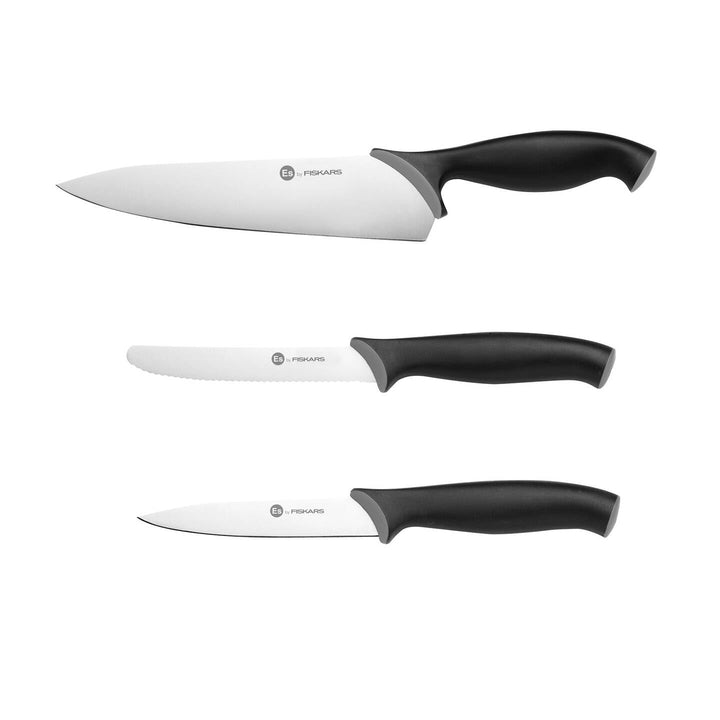 Fiskars Messer-Set (3-teilig), Kochmesser gross, Gemüsemesser, Tomatenmesser, Klingenlängen: 21 cm,