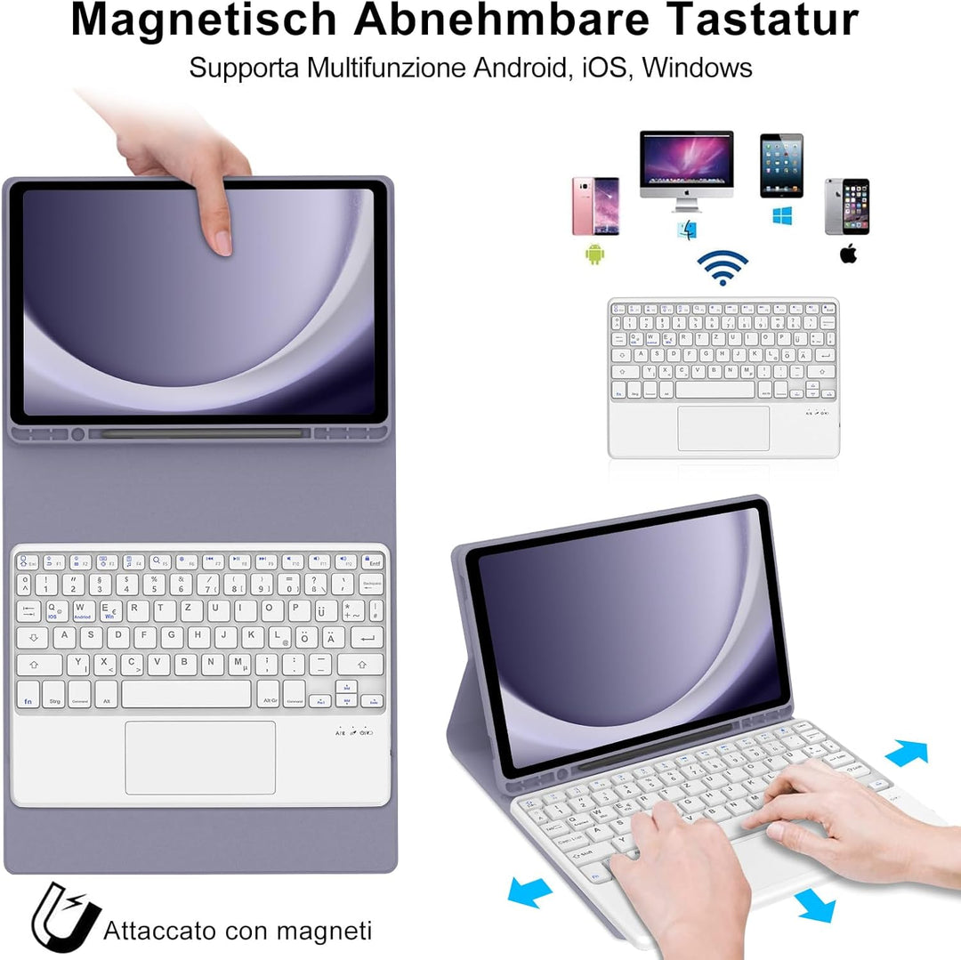 IVEOPPE Tastatur Hülle für Samsung Galaxy Tab А9 Plus 11 Zoll Con Touchpad, [QWERTZ Deutsches], Blue