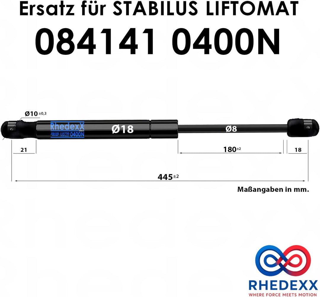 Gasdruckfeder Ersatz für Stabilus Lift-O-Mat 084141 0400N RhedexX® Gasdruckdämpfer mit dynamischer D