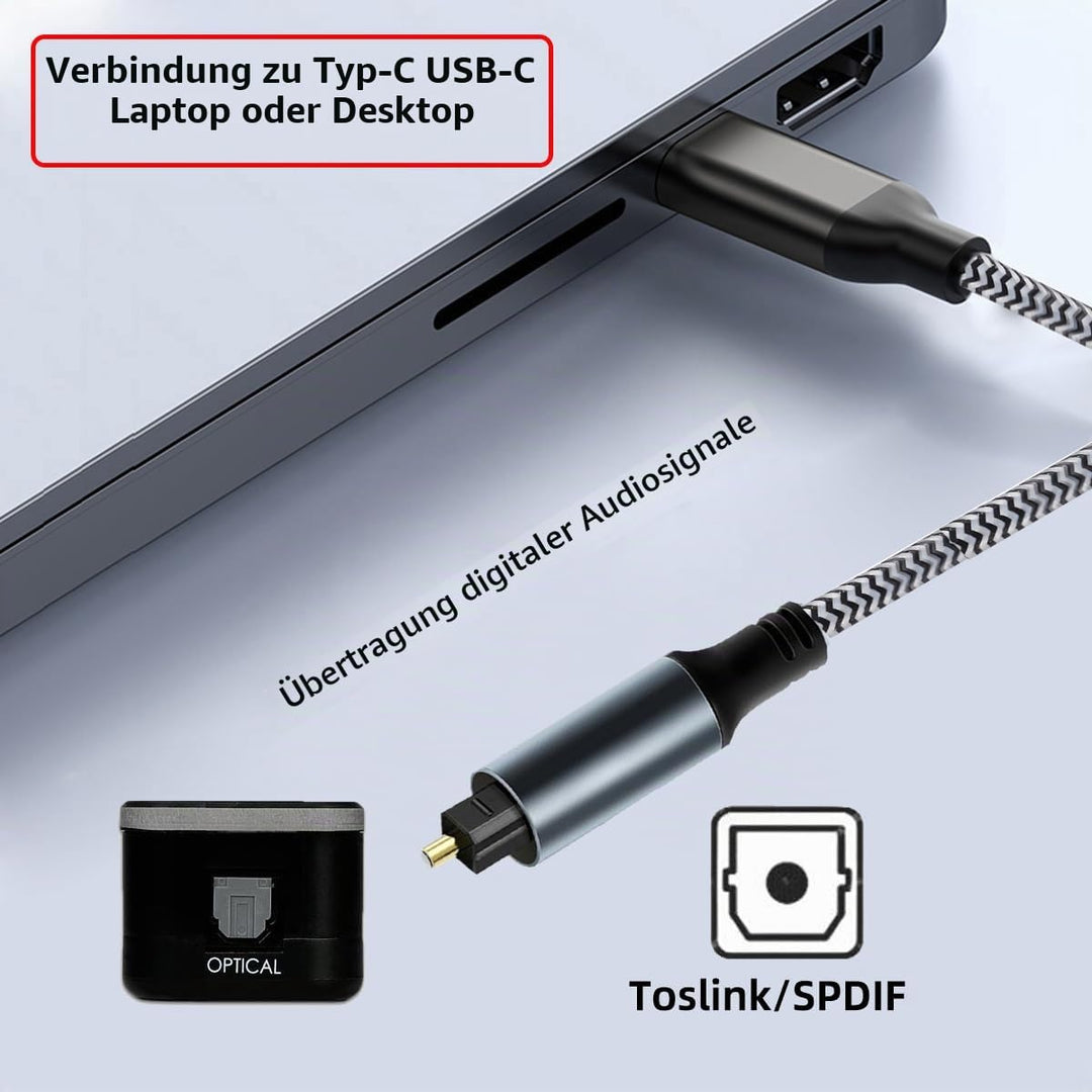 NFHK Typ-C auf SPDIF Toslink Optisches Audiokabel Opt-Stecker USB-C auf Digital Optical Fiber Optic