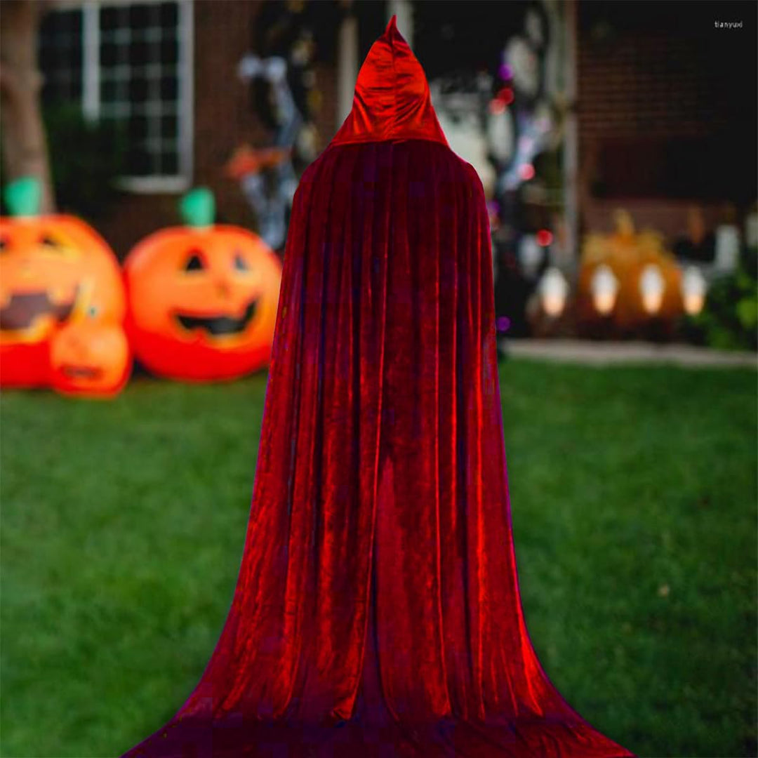 Winwild Roter Samt Umhang mit Kapuze,150CM Halloween Cape Vampir Kostüm Damen Erwachsener für Karnev