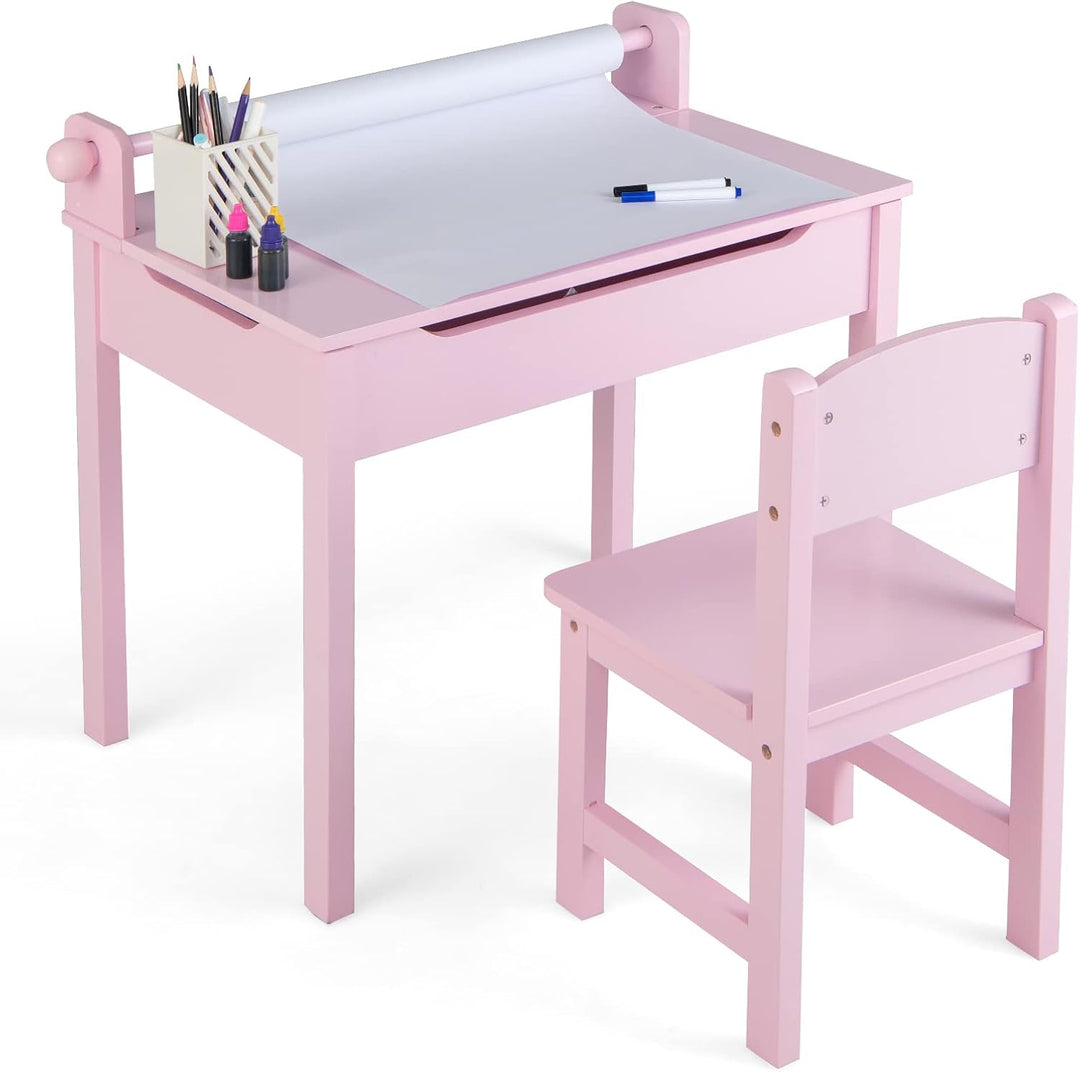 DREAMADE Schreibtisch Kinder mit Stuhl, Schülerschreibtisch aus Holz, Jugendschreibtisch, Kindertisc