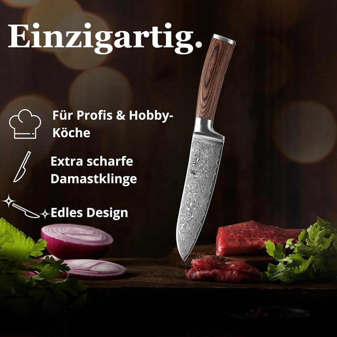 Wakoli EDIB Sakura Santoku Messer 17 cm aus 67 Lagen Damaststahl mit VG10 Kern – Scharfes Damast Koc