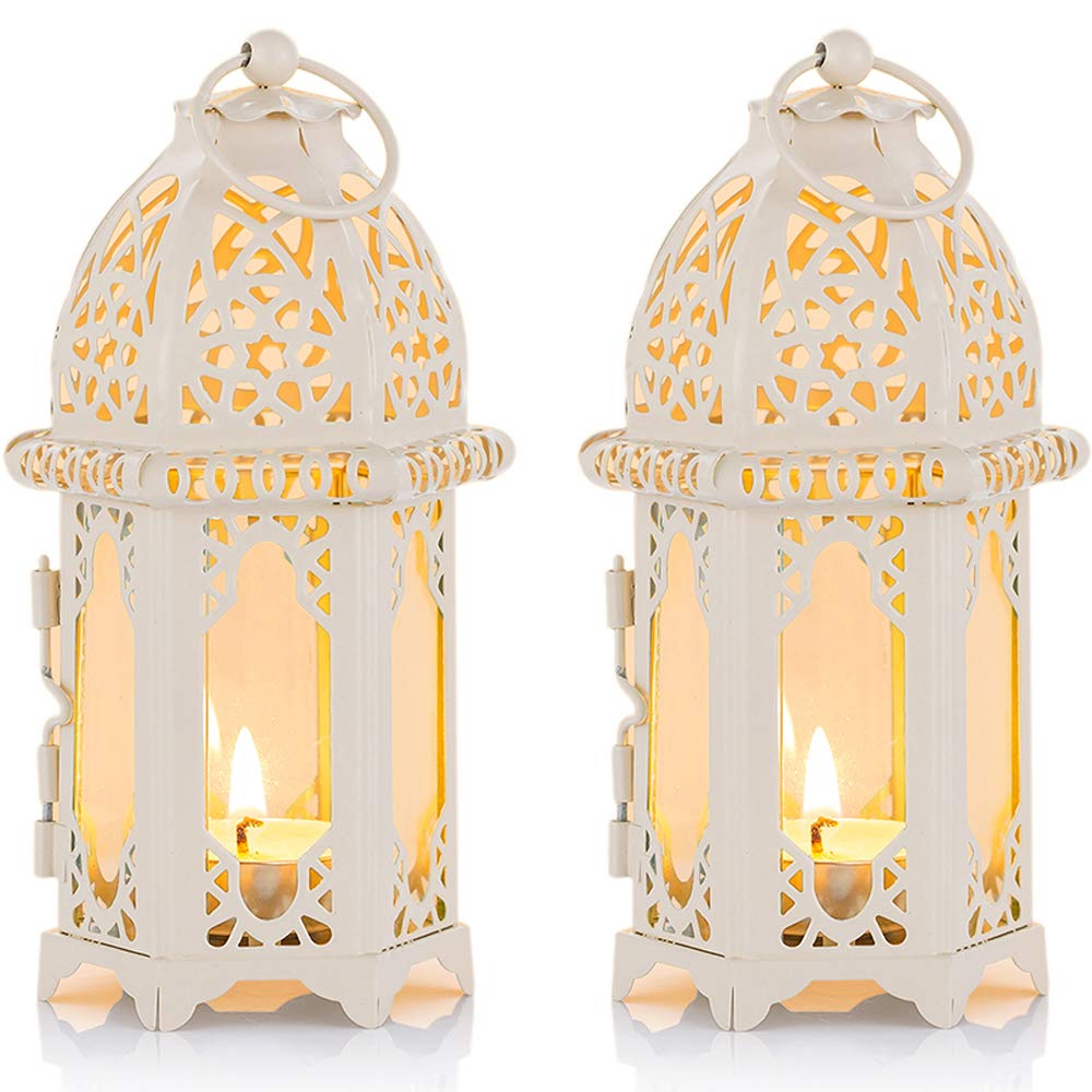 Nuptio Ramadan Laterne Deko Marokkanischen - Metall Glas Kleine Teelichthalter Kerze Laterne 2 Stück