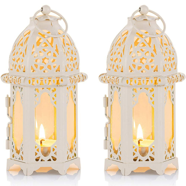 Nuptio Ramadan Laterne Deko Marokkanischen - Metall Glas Kleine Teelichthalter Kerze Laterne 2 Stück