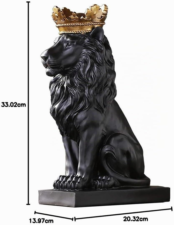 H&W Krone Löwe Statue, Schwarze Skulpturen, Harz Löwenfiguren für Männer, Kunst Statue Ornamente für