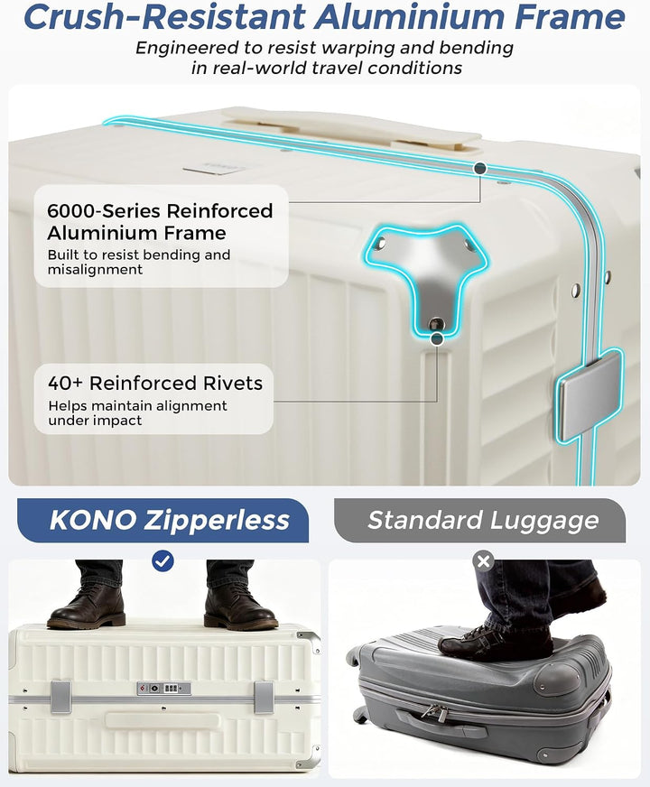 KONO Handgepäck Koffer M, Hochfester Reisekoffer aus PC, Trolley mit Handyhalterung und Haken, Harts
