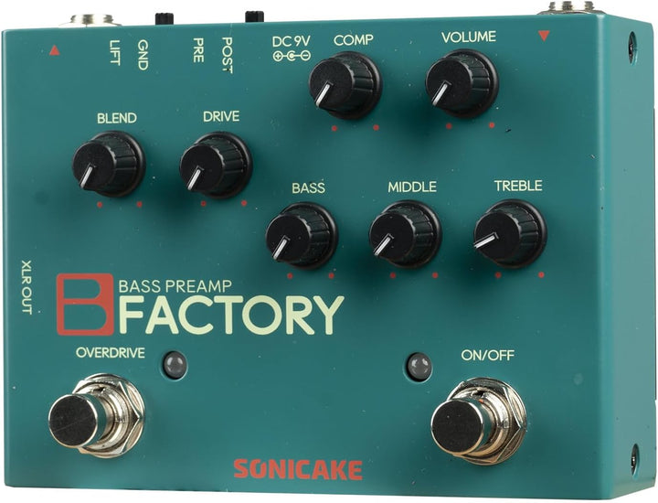 SONICAKE Bass Pedal mit Overdrive Analog Preamp Compression Effektpedal 3-Band EQ XLR Output B Facto