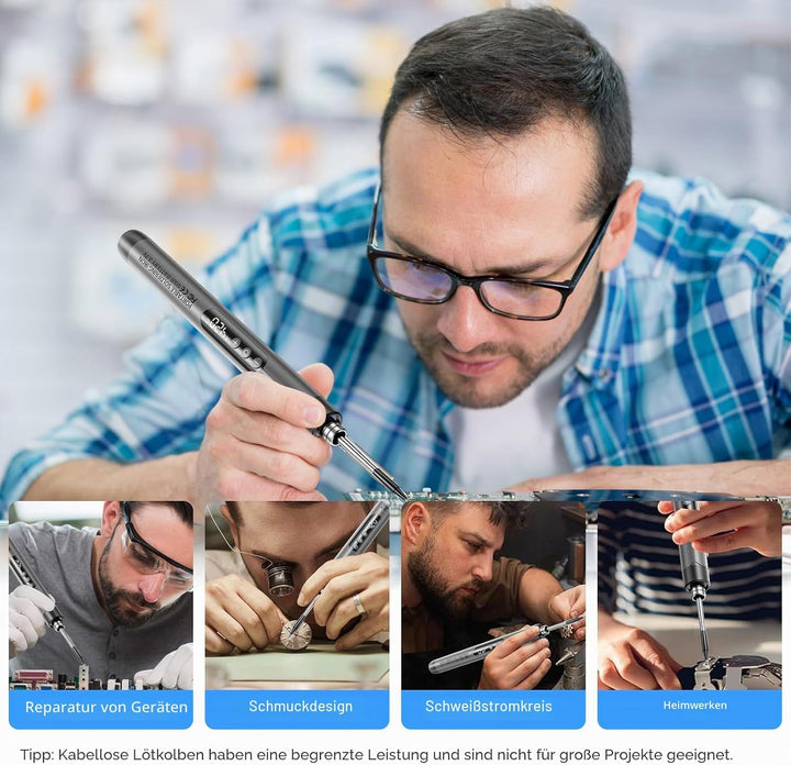 Hengrongshen Lötkolben Set, Lötkolben Akku mit LED Anzeige, 3 Lötspitzen, Tragbarer Soldering Iron,