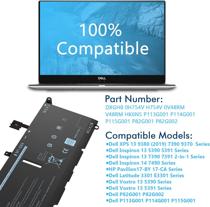 DXGH8 Austauschbarer Akku für Dell XPS 13 7930 9380 9370 13 7391 7390 2-in-1 7490 Latitude E3301 330