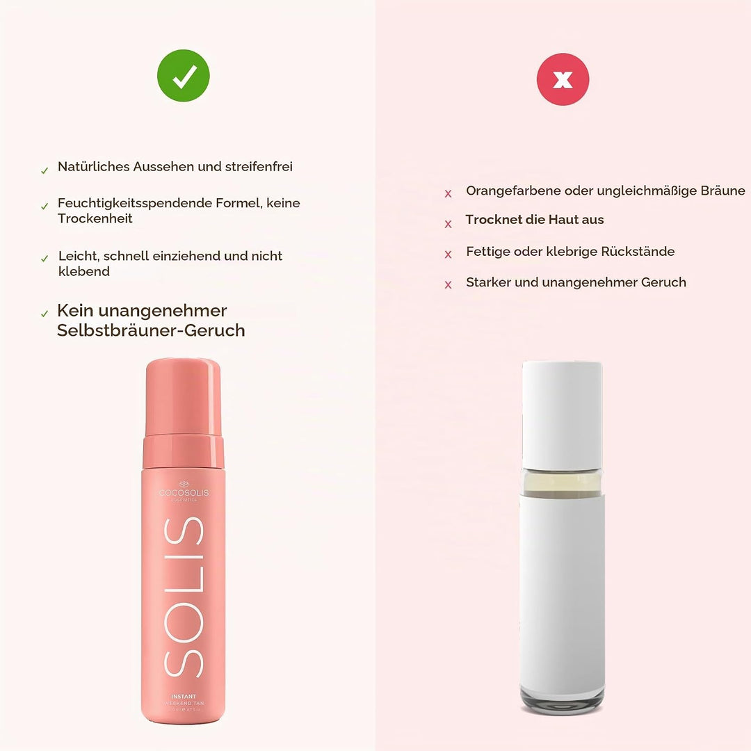 COCOSOLIS SOLIS Instant Weekend Tan Selbstbräuner für Gesicht und Körper, Mousse mit Sofort Effekt u