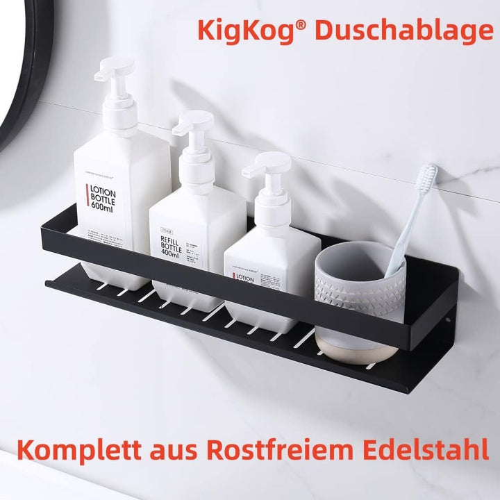 KigKog® Duschablage ohne Bohren Matt Schwarz, Duschregal Wandmontage Edelstahl Rostfreier Duschkorb