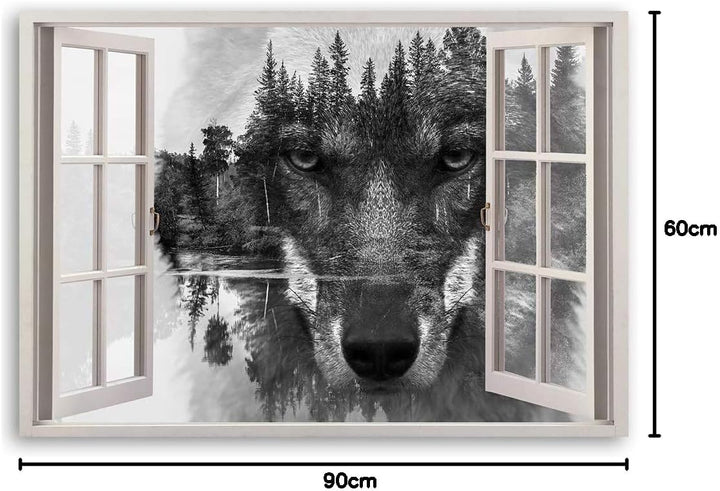 Feeby Viles - Leinwand Bilder - Fensterblick Natur- 90x60 cm- Deko Wohnzimmer - Wandbilder Schlafzim