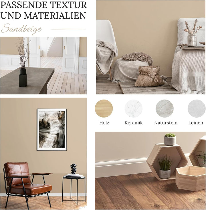 Preismaxx Profiweiss Wandfarbe Beige 2,5L, hohe Deckkraft, Dispersionsfarbe innen, Innenfarbe Sandbe