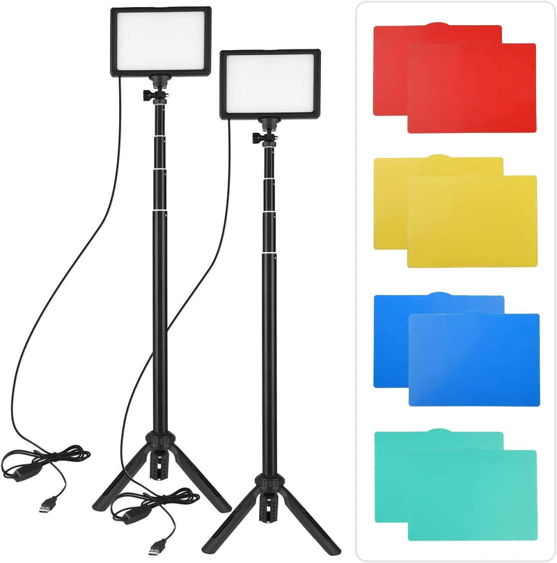 Andoer Videoleuchte LED 2 Pack Dimmable LED Video Licht 3200K-5600K USB Beleuchtungsset mit Verstell