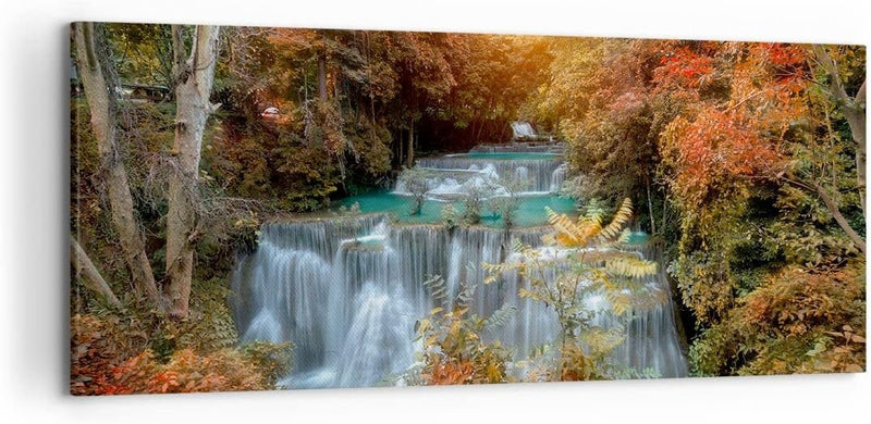 Wandbilder Dekoration Wohnzimmer Park Wasserfall Wasser Panorama Bilder auf Leinwand 120x50cm Leinwa