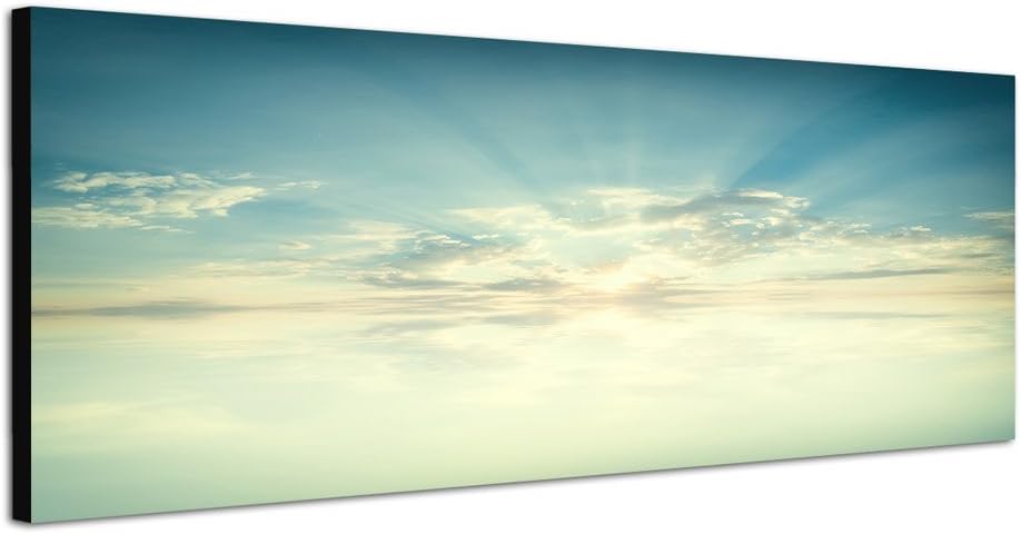 Paul Sinus Art Panoramabild auf Leinwand und Keilrahmen 120x40cm Wasser Himmel Wolken Sonnenlicht Re