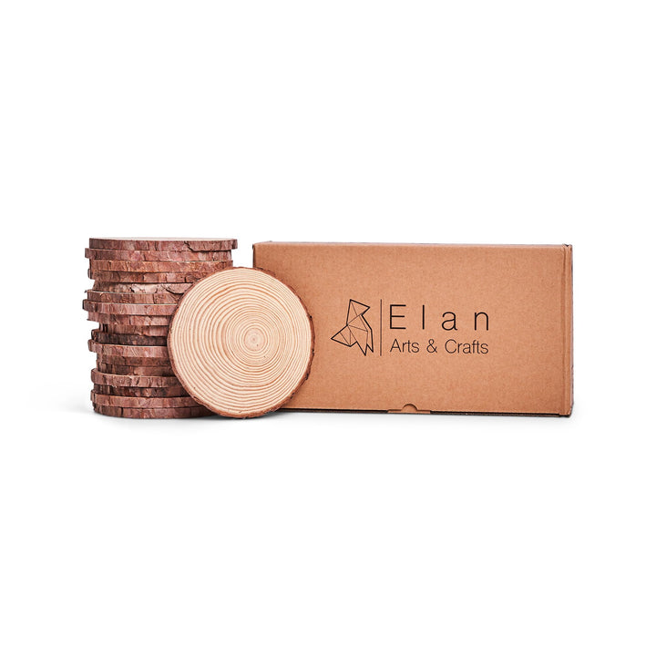 Elan Holzscheiben Wood Discs 14cm - 16cm Durchmesser 18 Stück, Baumstamm Scheiben, Baumscheiben Klei