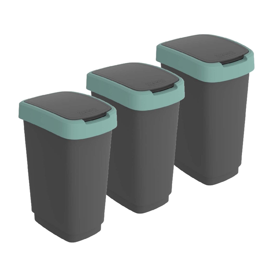 Rotho Twist 3er-Set Mülleimer 25l mit Deckel, Kunststoff (PP) BPA-frei, schwarz/türkis, 3x25l (33.3