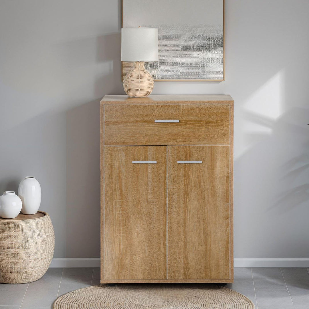 CARO-Möbel Kommode Sideboard Schrank Tommy in Sonoma Eiche, Anrichte Highboard mit Schublade und 2 T