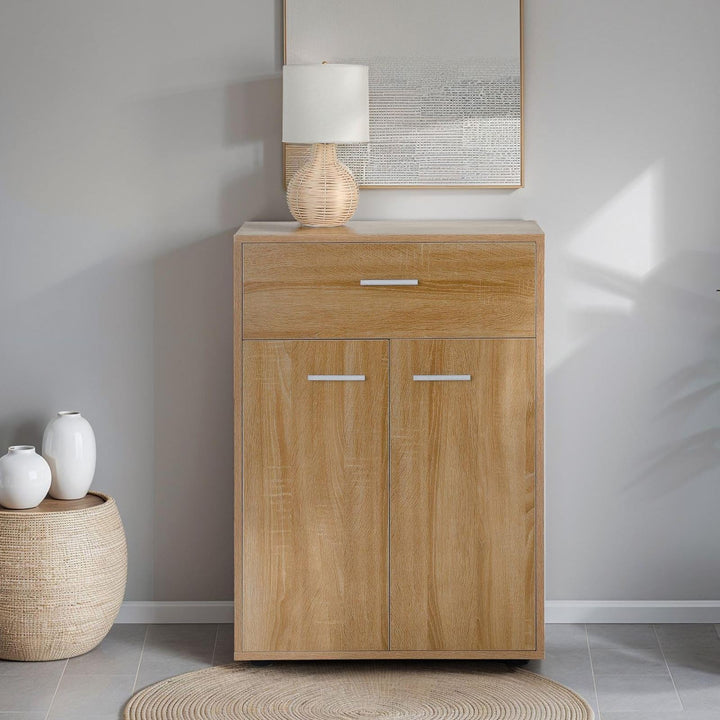 CARO-Möbel Kommode Sideboard Schrank Tommy in Sonoma Eiche, Anrichte Highboard mit Schublade und 2 T