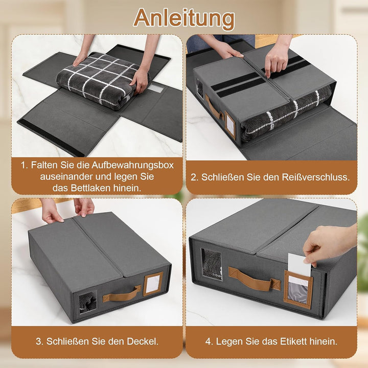 JIZZU 3 Stück Bettwäsche Aufbewahrung Organizer, 38 x 32 x 11,5 cm Unterbett Aufbewahrungsbox, Faltb