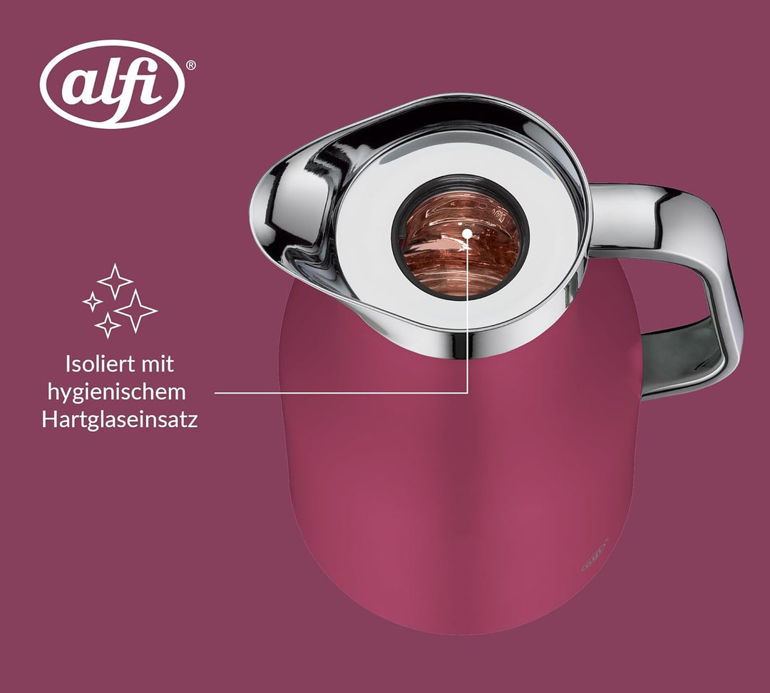 alfi SKYLINE 1,0l, deep rose, Edelstahl-Isolierkanne mit hygienischem Hartglaseinsatz, Drehverschlus