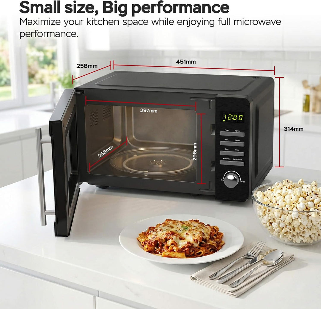 TurboTronic TT-MW20 Digitale Mikrowelle | 700W 20L Edelstahl-Look | 5 Leistungsstufen, 8 Automatikpr