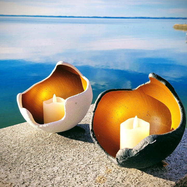 Lichtschale gold - S (15cm) - Beton weiss - Unikat handmade - Windlicht - Geburtstagsgeschenk - Deko